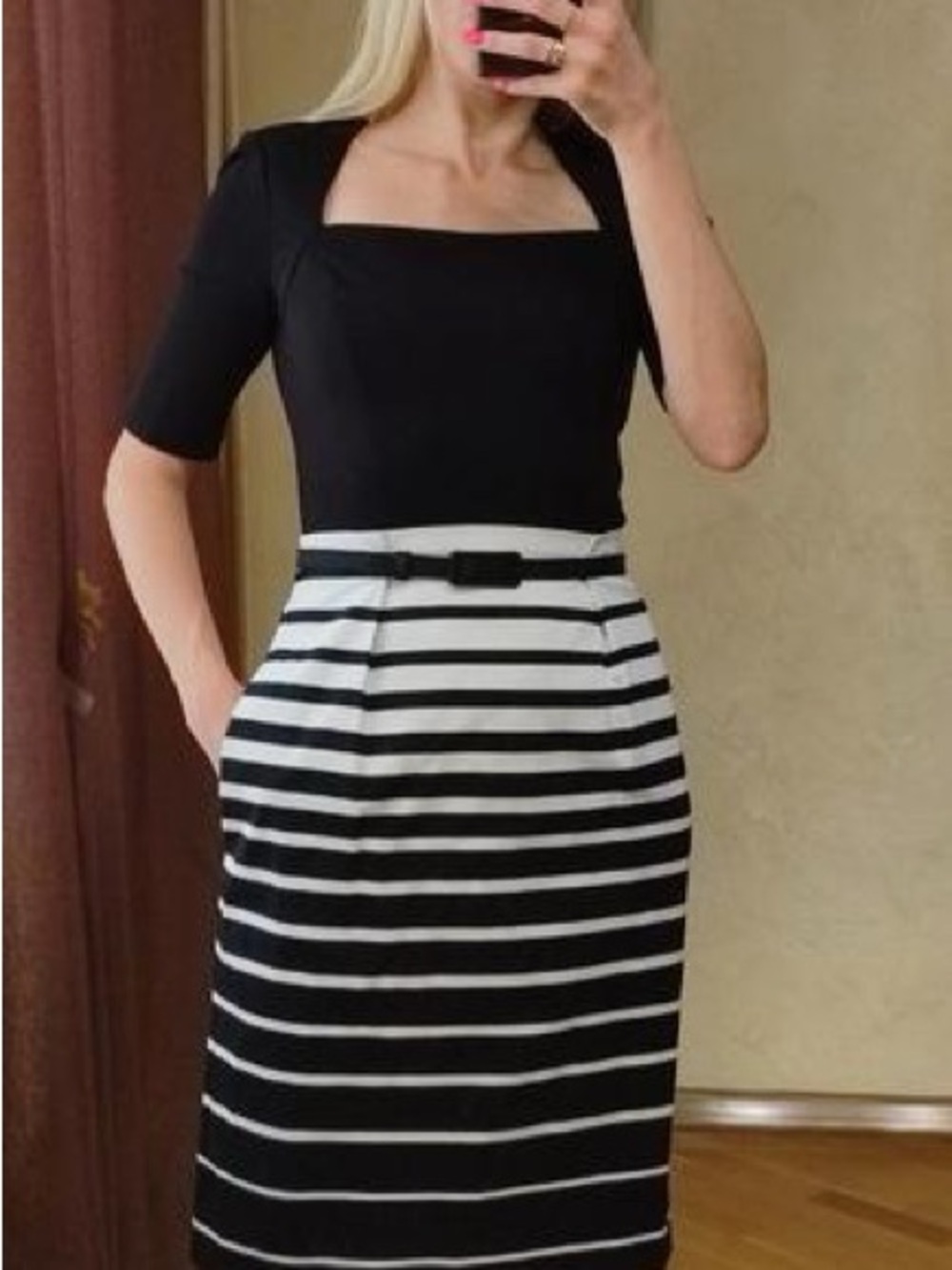 White House Black Market‎ Striped Structured Belted Dress
